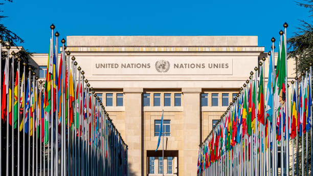 A wide photo of the UN headquarters building in New York or Geneva